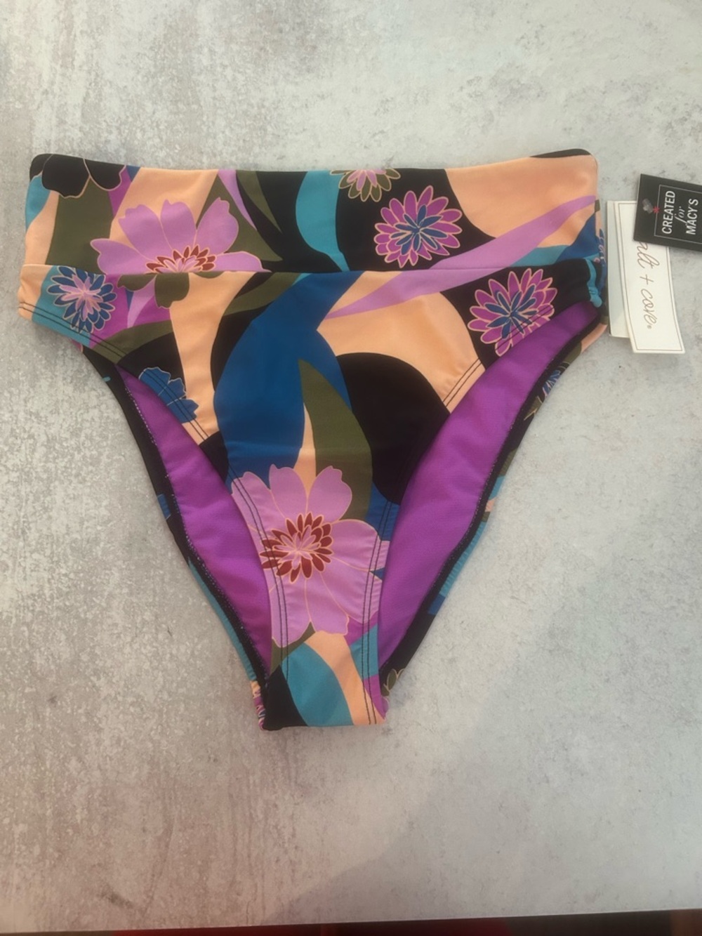 Salt + Cove Floral High Leg Bikini Bottoms in Purple, Peach, Blue, Black